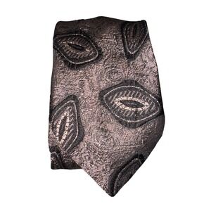 Custom‎ Designed Mens Silver Black Paisley Embroidered Medallion Jacquard Tie